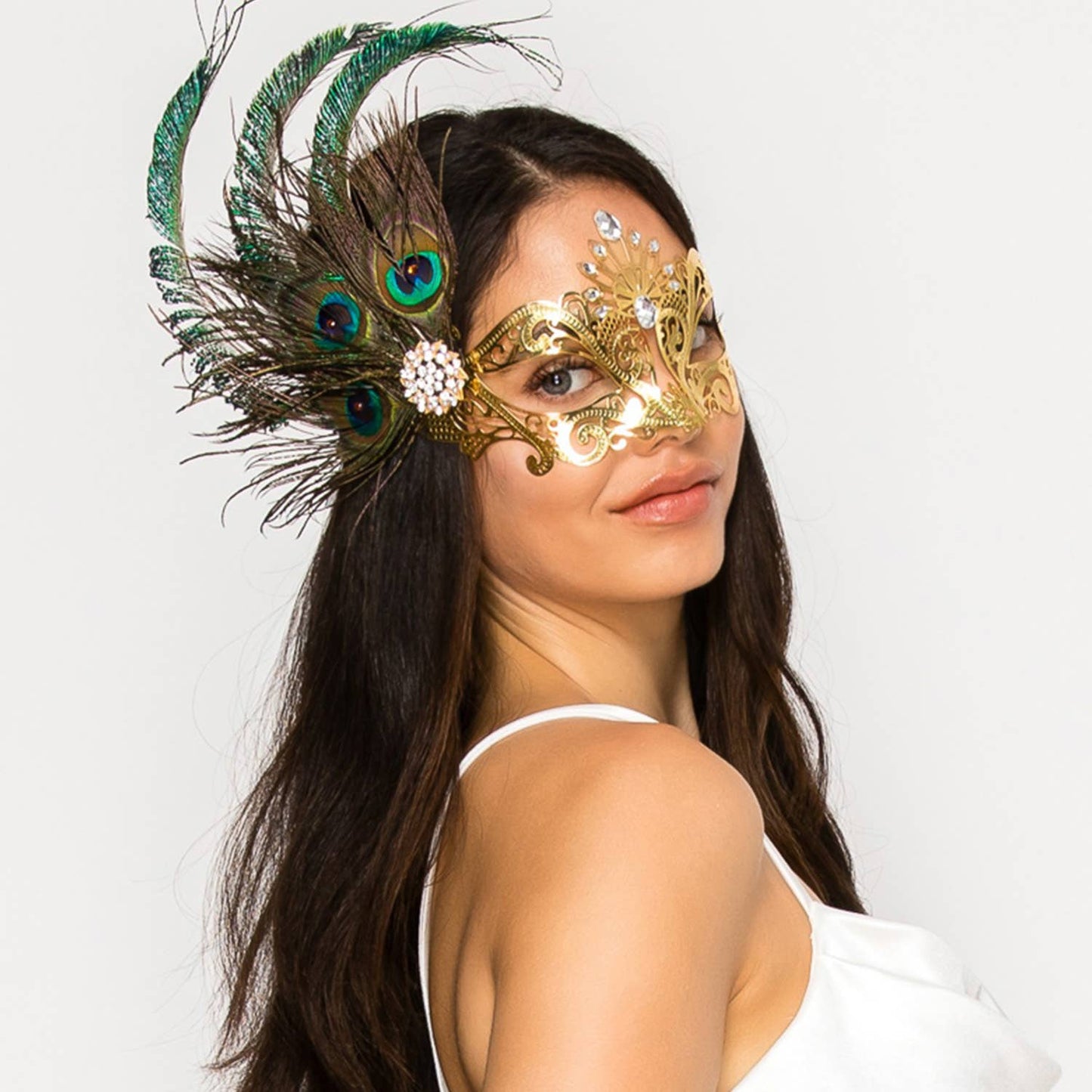 Crystal Masquerade Mask with Detachable Feather Fascinator