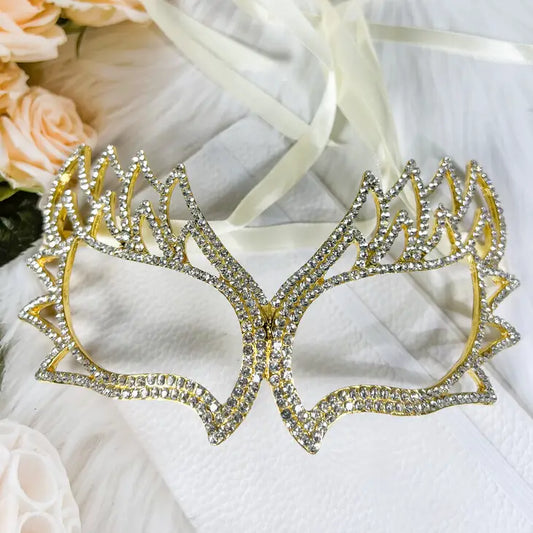 Gold Masquerade Mask, Venetian Mardi Gras Rhinestone Mask