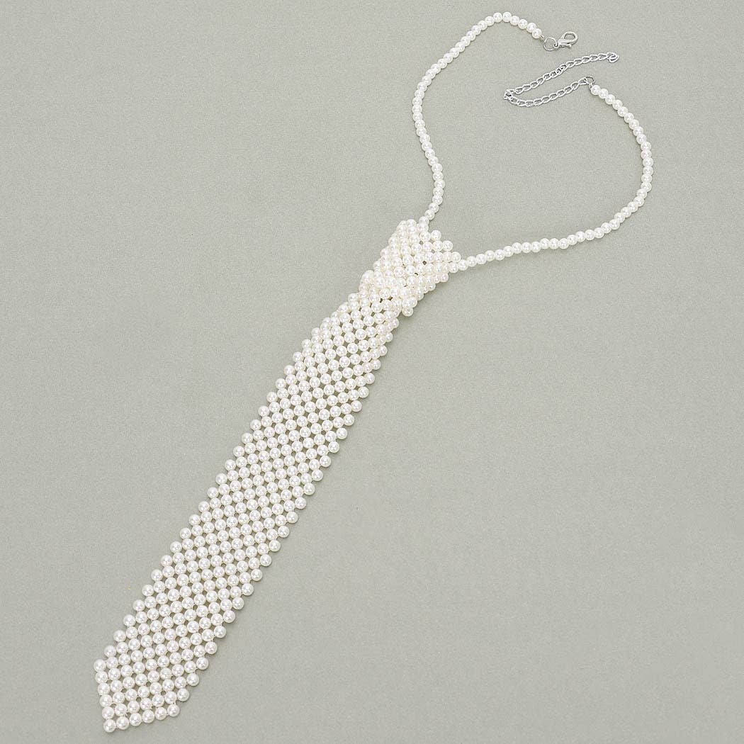 Faux Pearl Necktie Necklace
