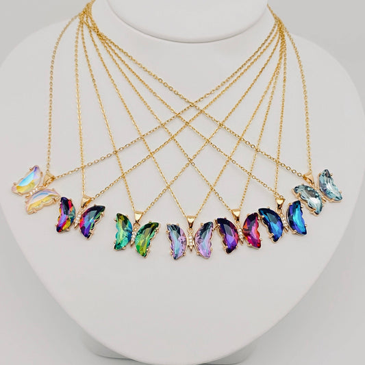 Glass Butterfly Pendant Necklace