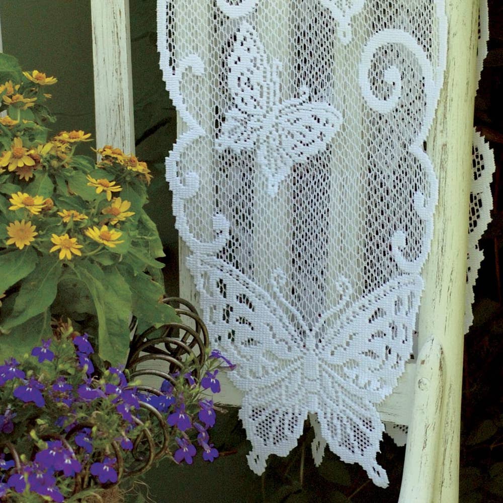 Butterflies 12x54 White Lace Table Runner