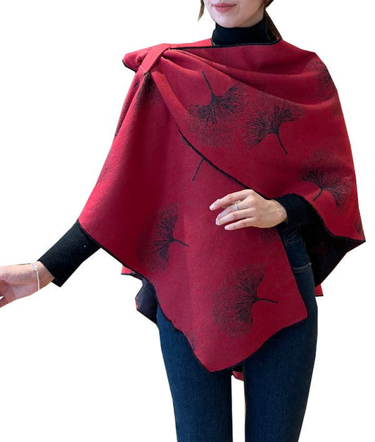 Red & Black Ginkgo Short Loop Wrap