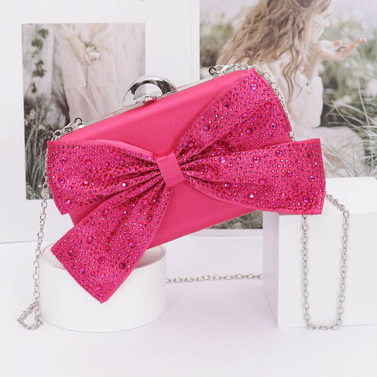 Rhinestone Ribbon Nylon Hard Case Clutch