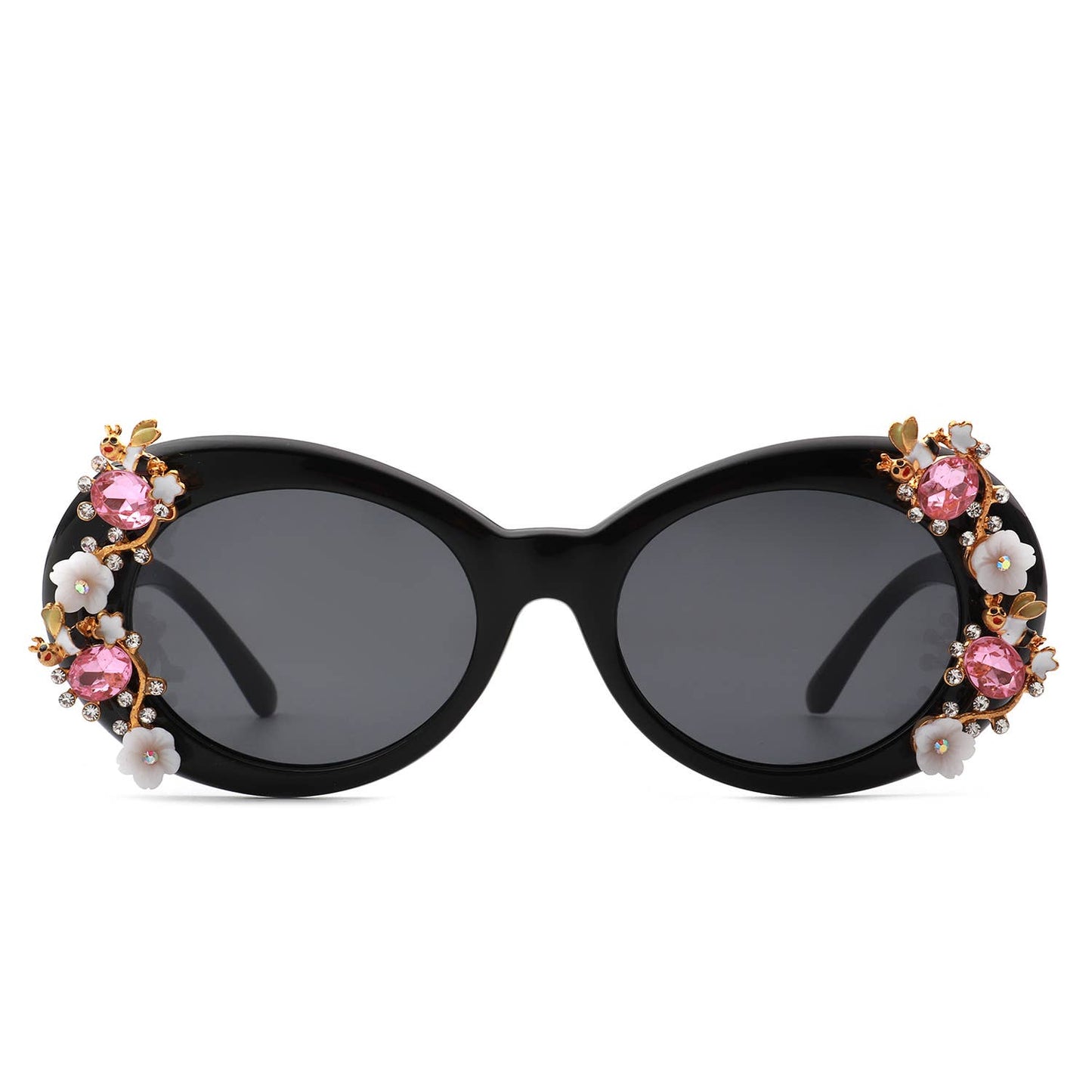 Women Oval Round Floral Design Fashion Sunglasses