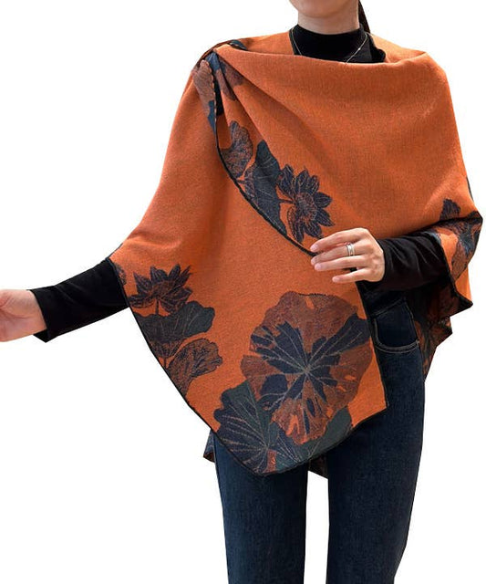 Orange / Navy Fan Leaves Reversible Loop Wrap