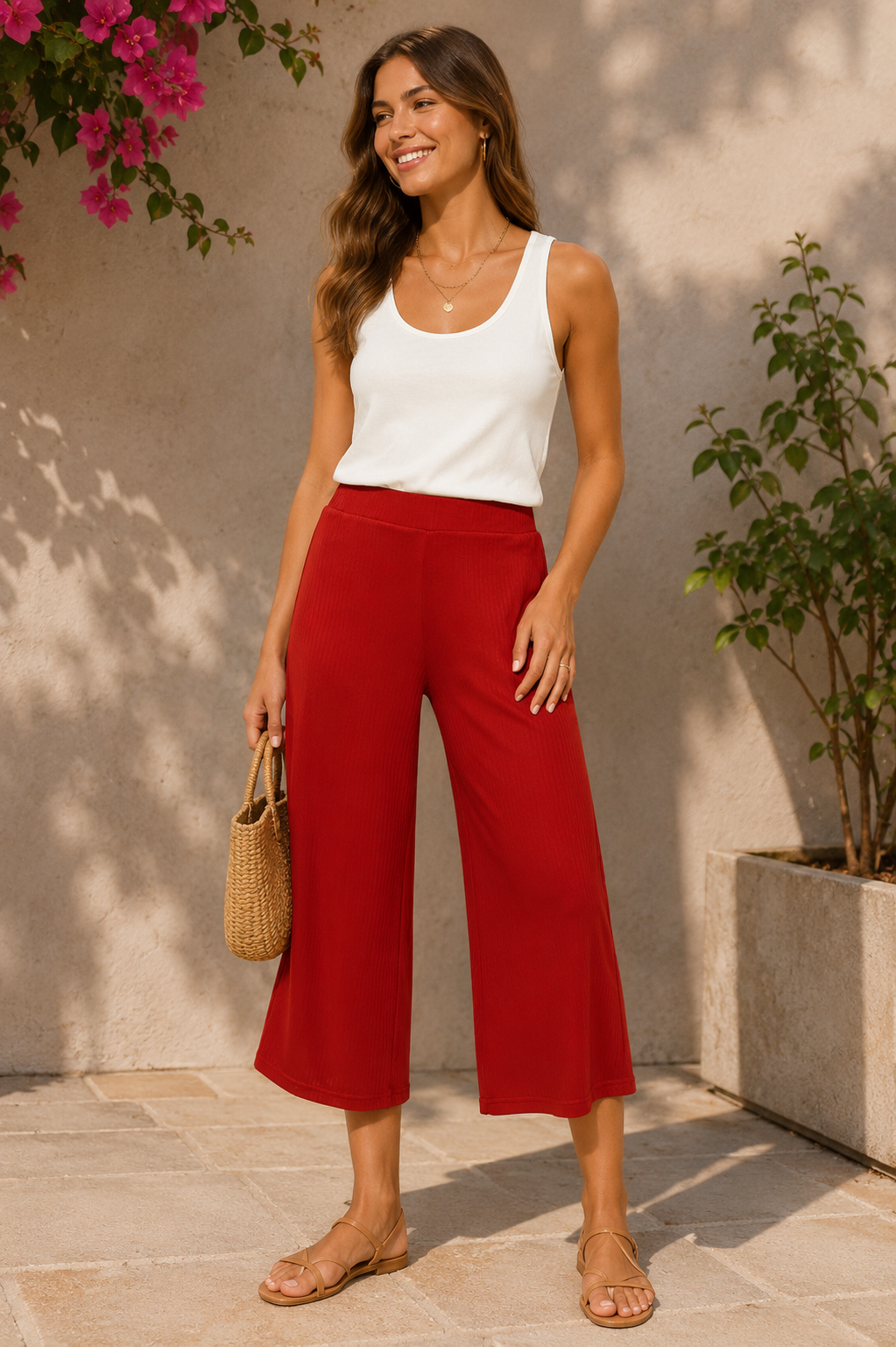 Pull On Ribbed Knit Culotte