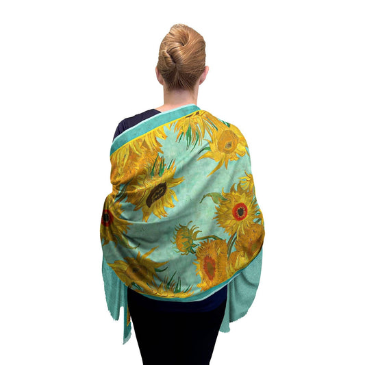 Van Gogh Sunflowers Silk Blend Shawl – Lightweight Dressy Wrap