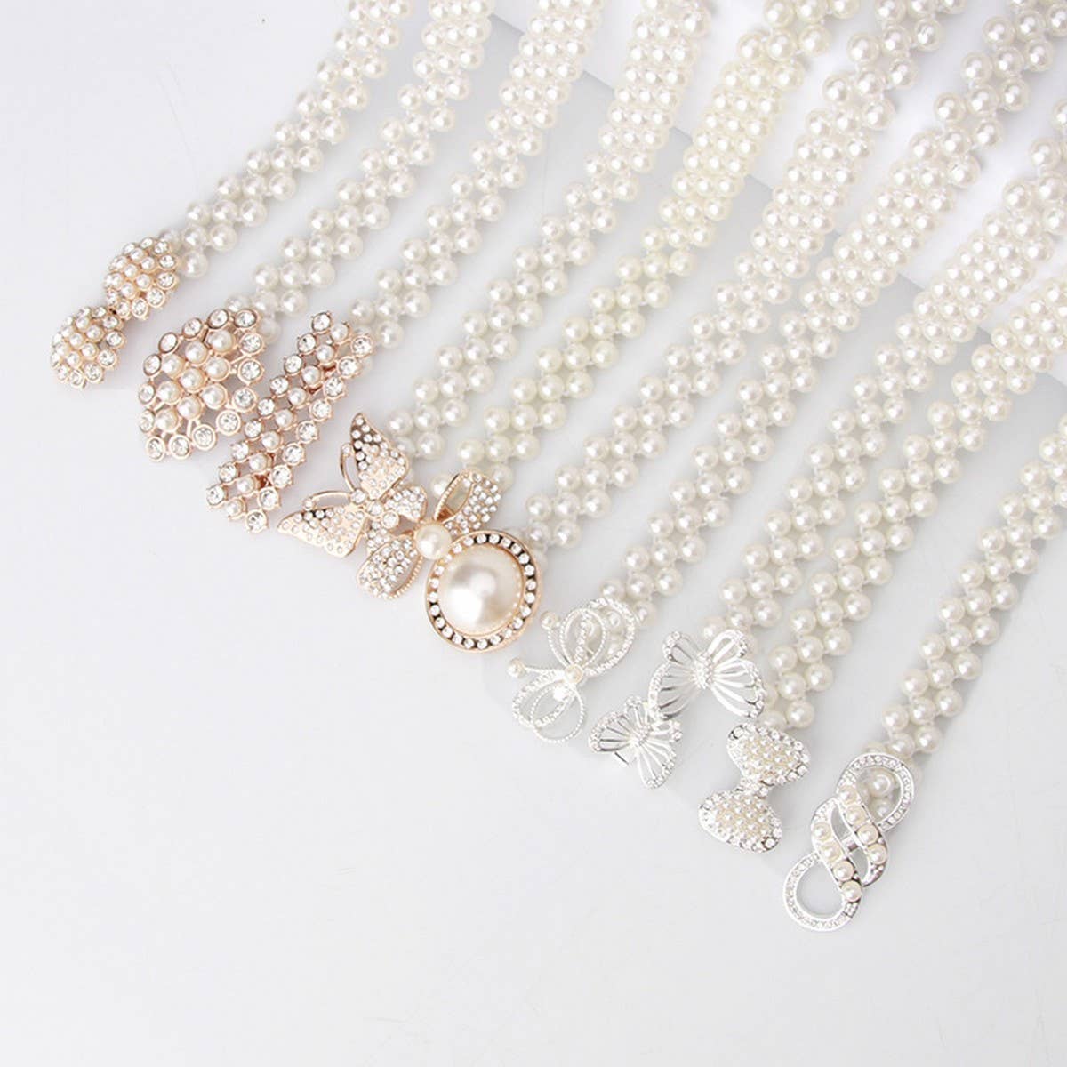 Pearl Woven Elastic Belt w/ Rhinestone Alloy Buckles