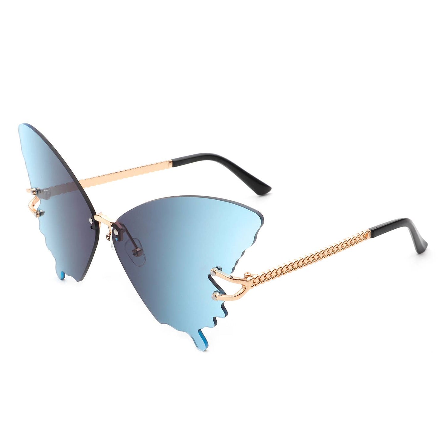 Rimless Oversize Butterfly Tinted Fashion Women Sunglasses