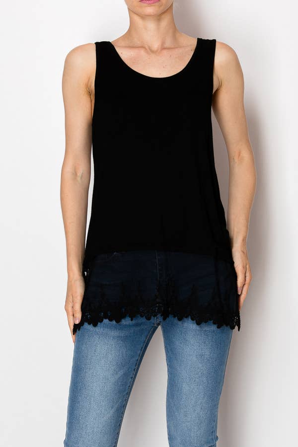 Soft Relaxed Tank With Delicate Floral Laced Hem