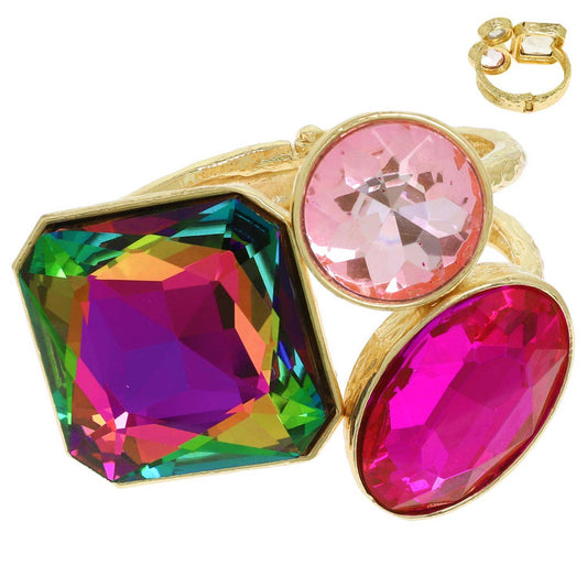 Stone Cluster Hammered Metal Hinge Cuff Bracelet