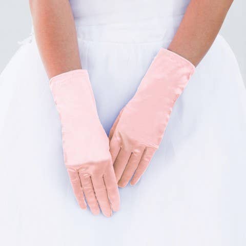 Pink Wrist Length Satin Women's Gloves