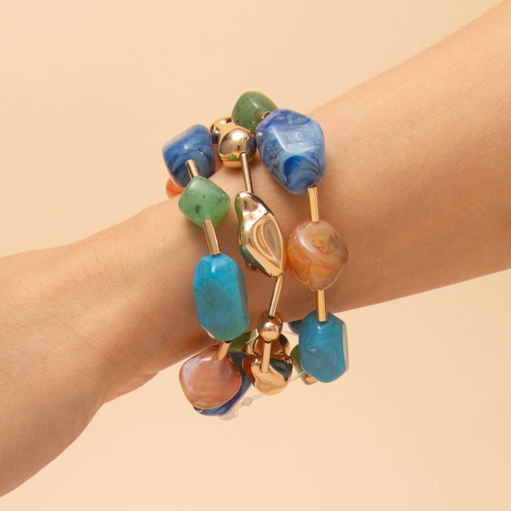 Multi Stone Stackable Stretch Bracelet Set