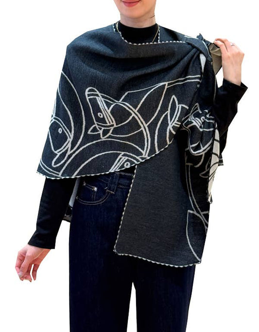 Black / White Equine Sketch Loop Wrap