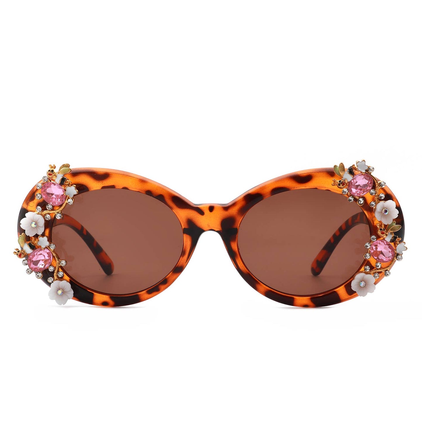 Women Oval Round Floral Design Fashion Sunglasses