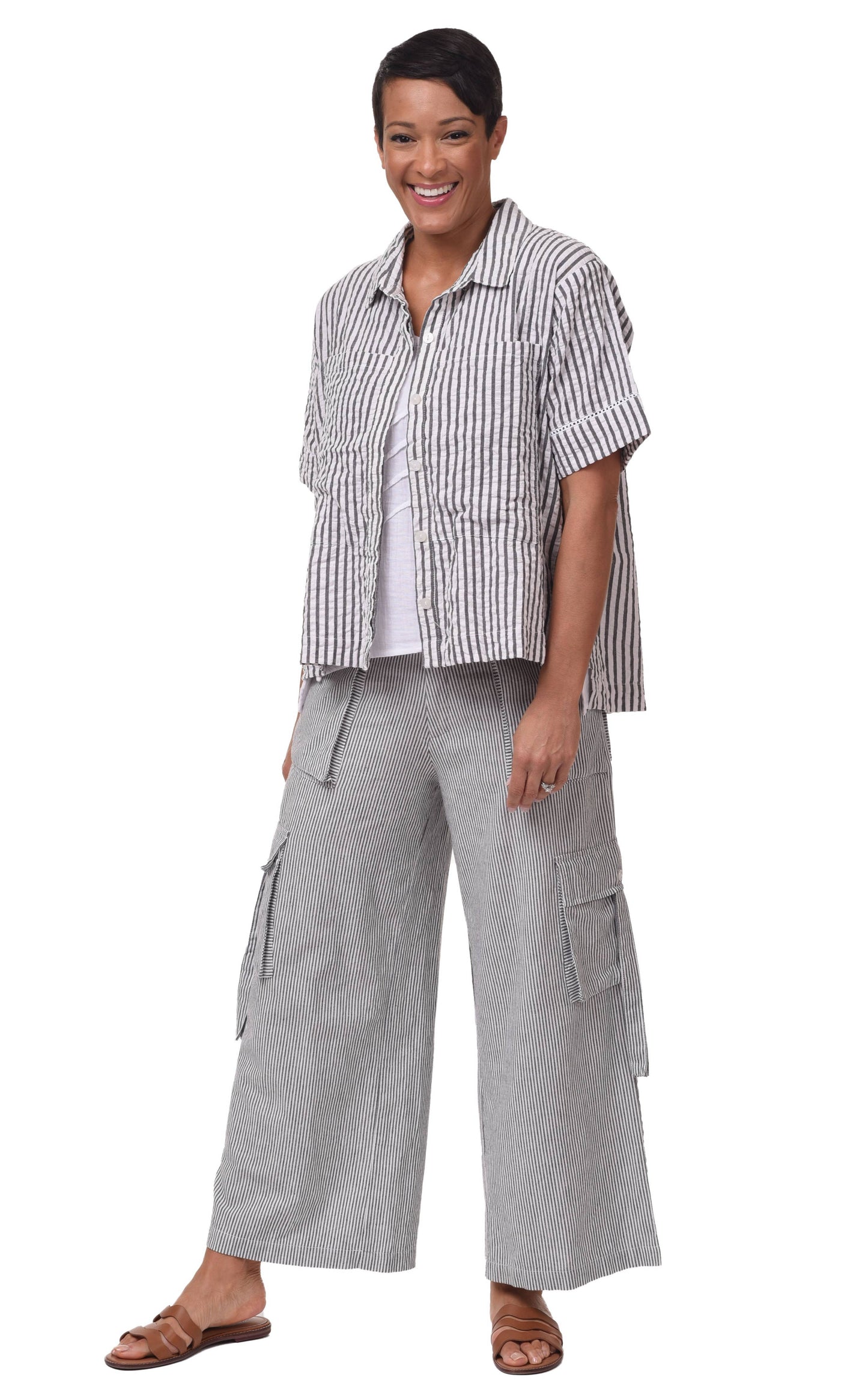 Calista Cargo Pant in Ticking Stripe
