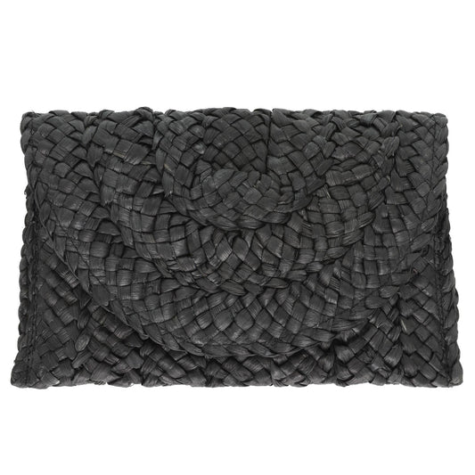 Straw Woven Raffia Clutch Handbag in Black