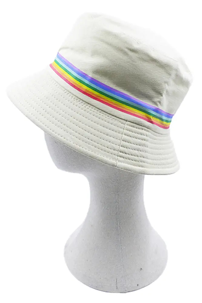 Rainbow Trim Solid Bucket Hat