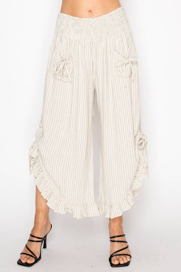 Pinstripe Elastic Waist Bloomer Pants With Pockets