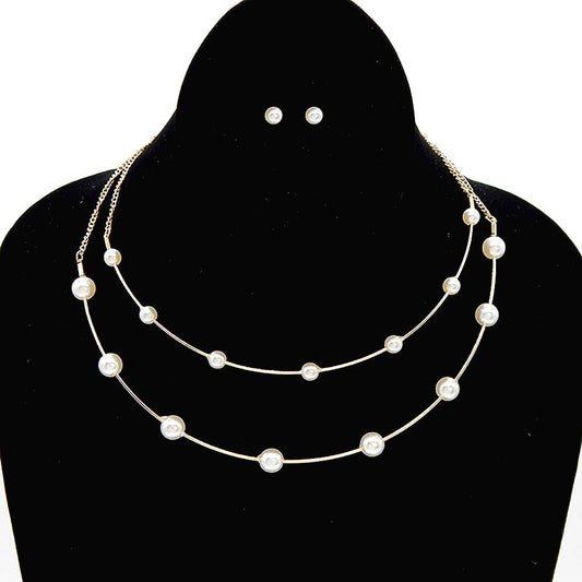 Double Layered Pearl Fashion Necklace Set