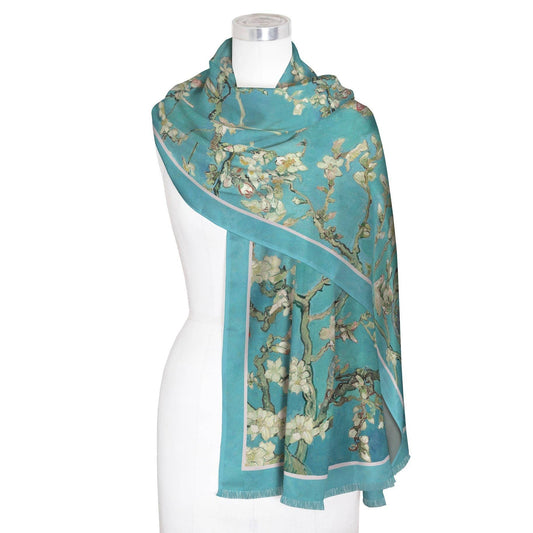 Van Gogh Almond Blossom Silk Blend Shawl – Lightweight Dressy Wrap for Women