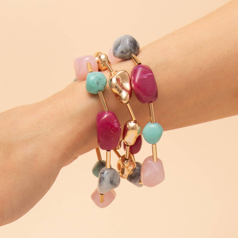 Multi Stone Stackable Stretch Bracelet Set