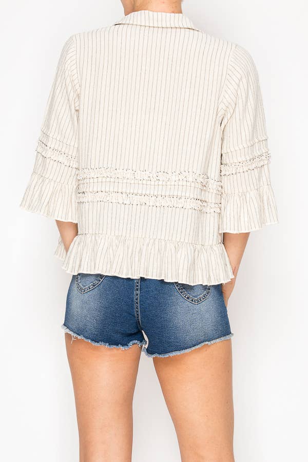 Pinstripe Top with Ruffles