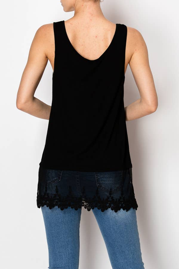 Soft Relaxed Tank With Delicate Floral Laced Hem
