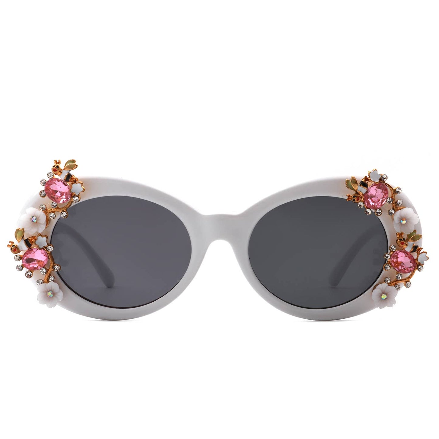 Women Oval Round Floral Design Fashion Sunglasses