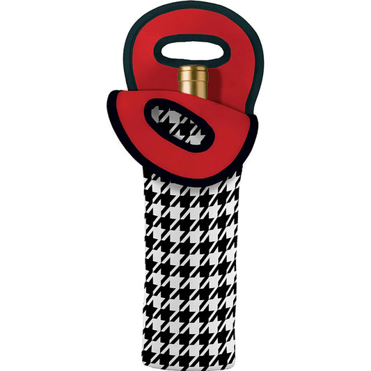 Crimson Houndstooth Wine Bottle Tote