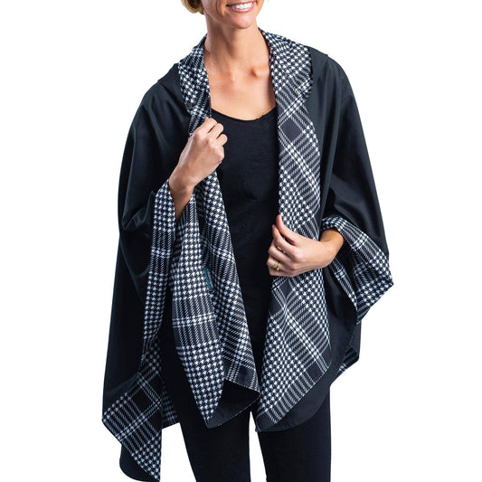 Black and White Houndstooth Rain Travel Cape