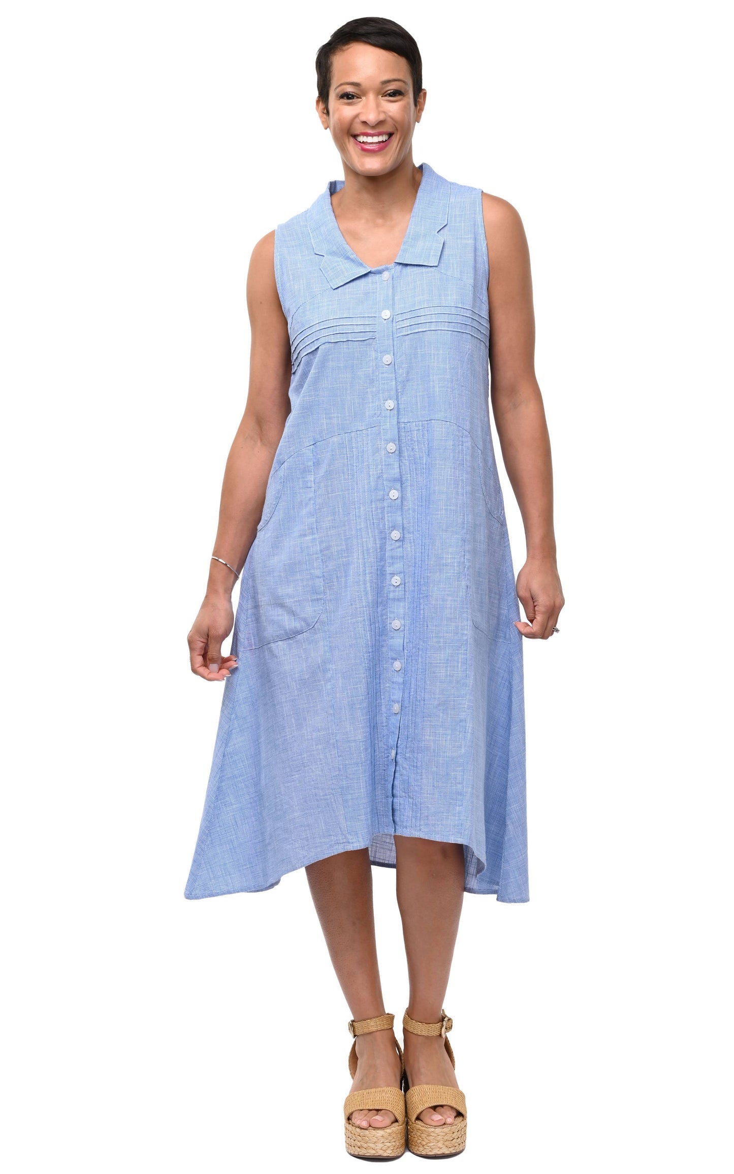 Denise Dress in Blue Mini Check