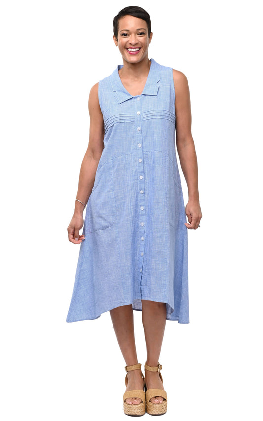 Denise Dress in Blue Mini Check