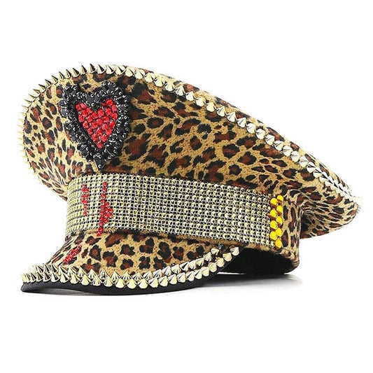 Red Leopard Sparking Crystal Sailor Captain Hat