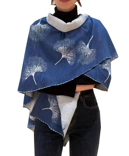 Blue / White Ginkgo Reversible Loop Wrap