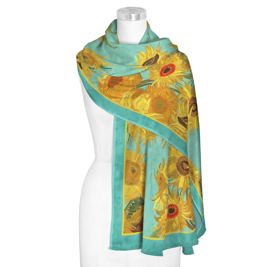 Van Gogh Sunflowers Silk Blend Shawl – Lightweight Dressy Wrap