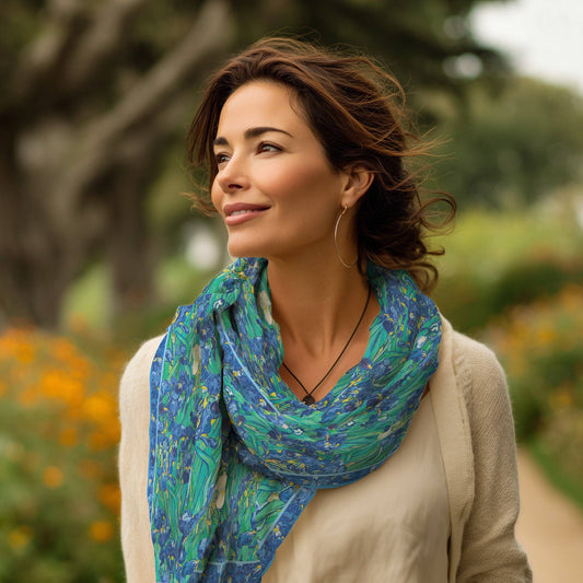 Van Gogh Irises Silk Blend Shawl – Lightweight Dressy Wrap