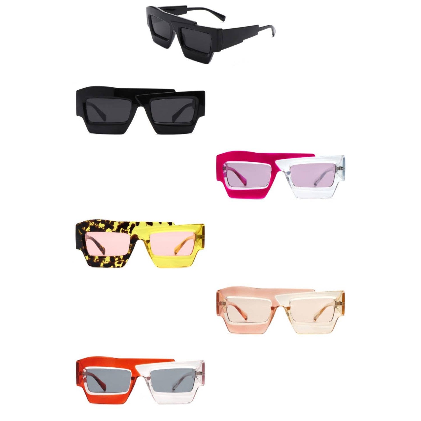 Square Futuristic Flat Top Two-Tone Fashion Sunglasses