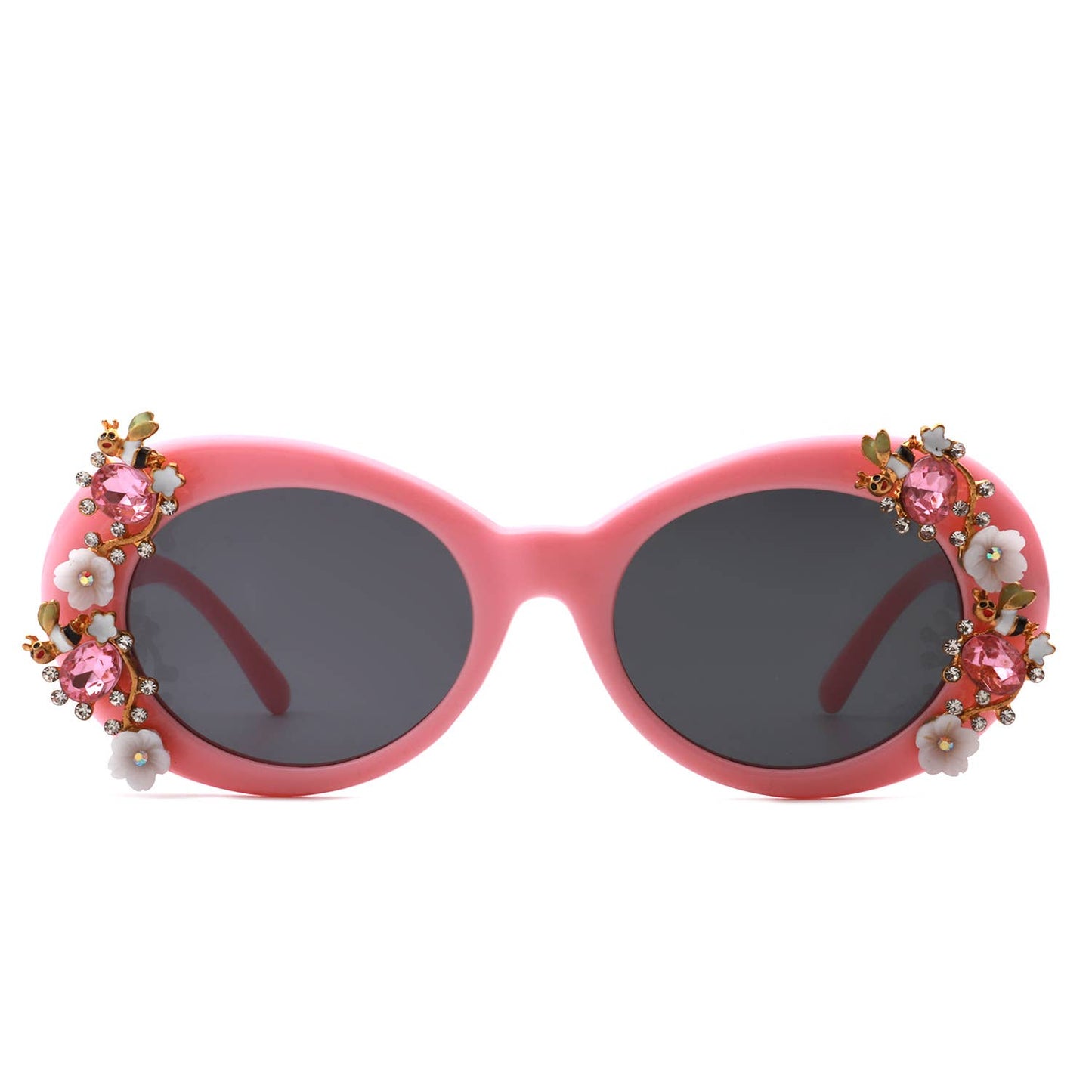 Women Oval Round Floral Design Fashion Sunglasses