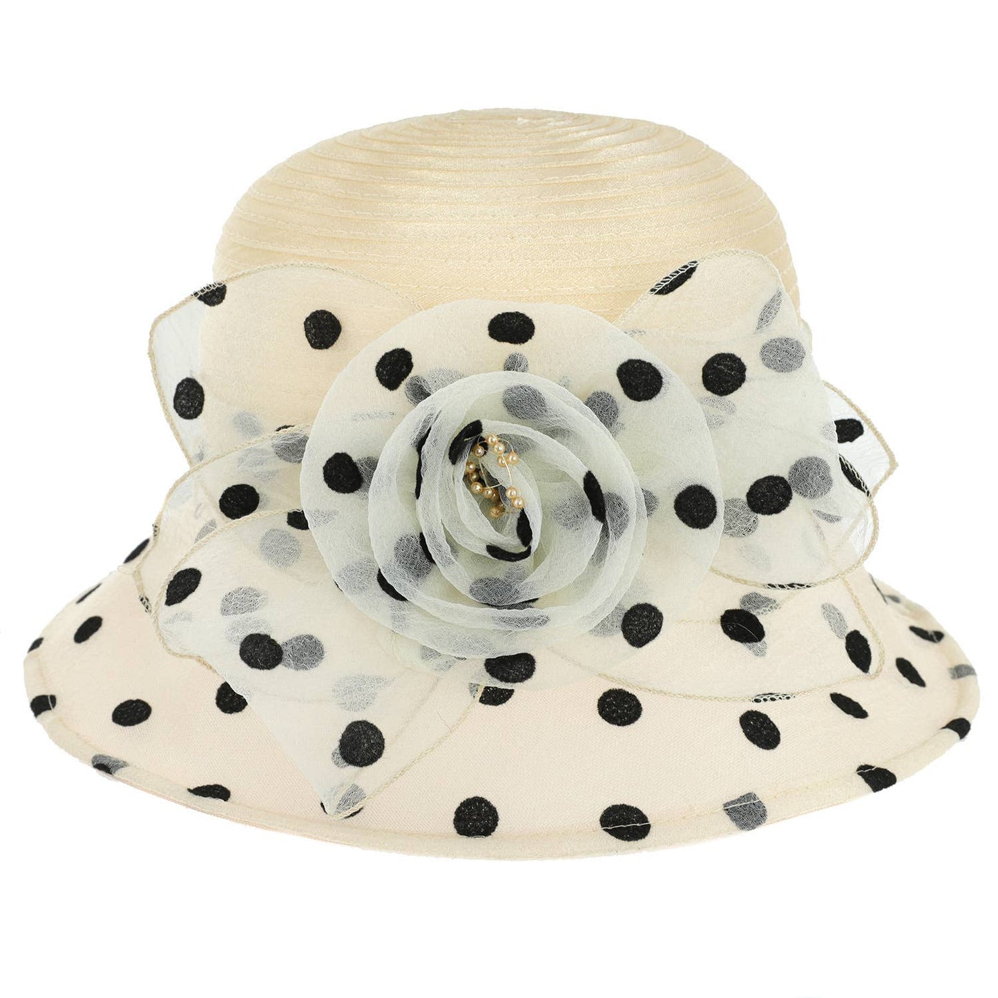 Floral Bow Polka Dotted Organza Cloche Hat