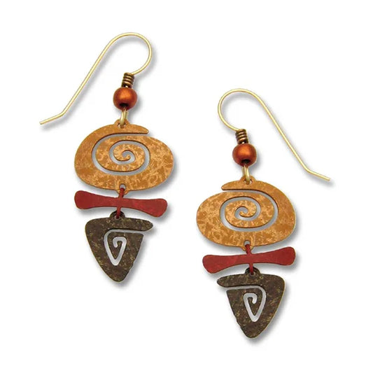 Three Part Gold, Brown & Copper Earrings