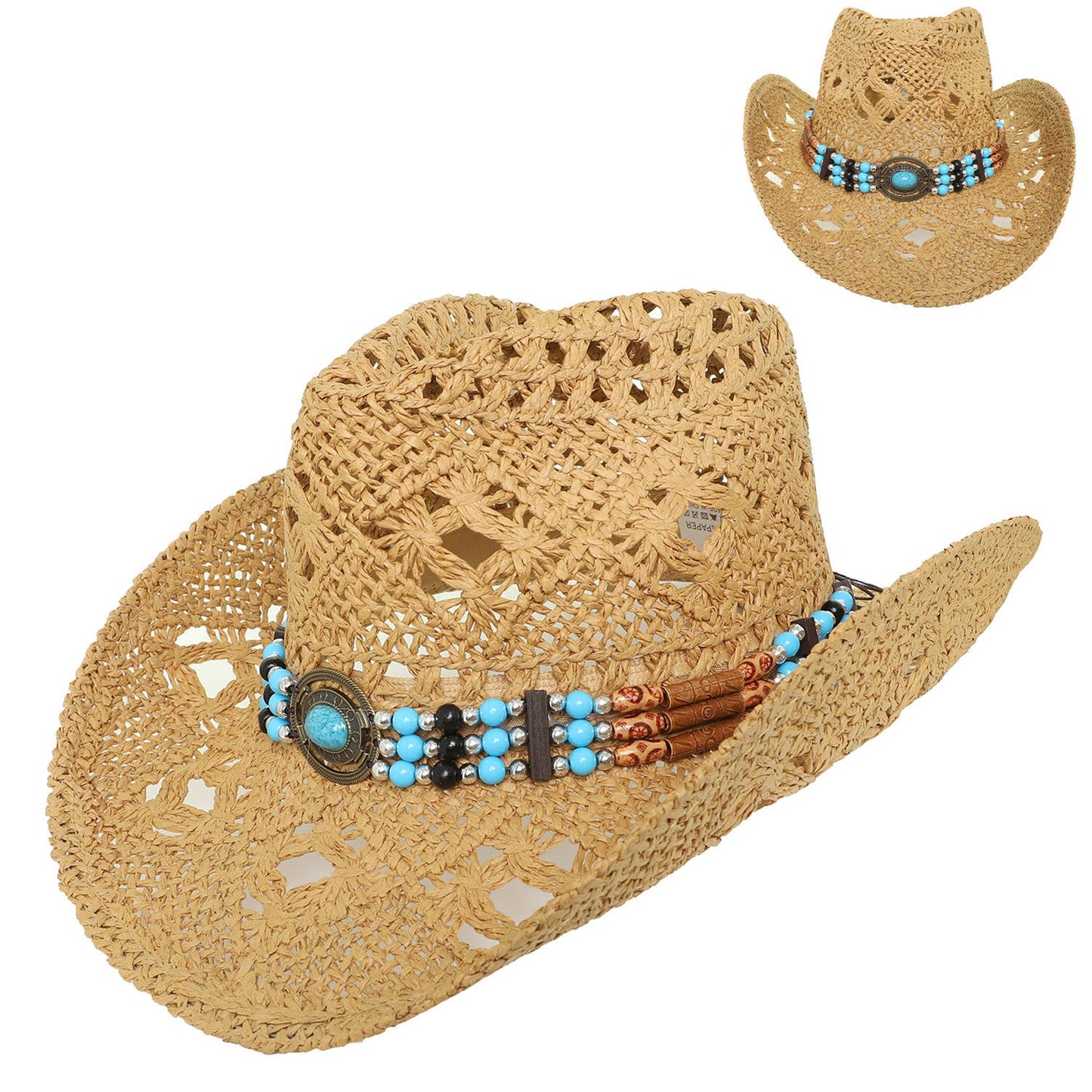 Western Hollow Cut Straw Woven Cowboy Hat