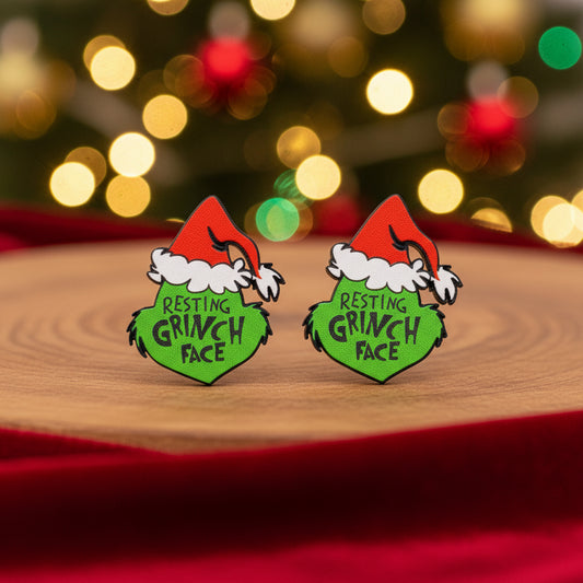 "Resting Grinch Face" Acrylic Ear Studs
