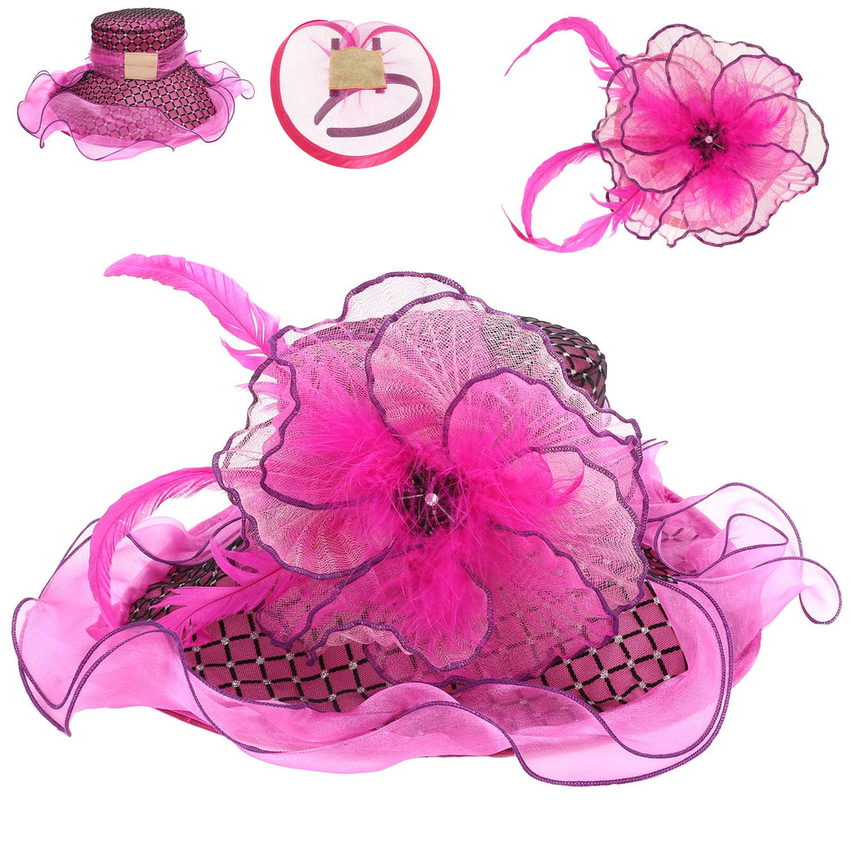 Floral Fantasy 2-in-1 Organza Fascinator Hat in Fuchsia