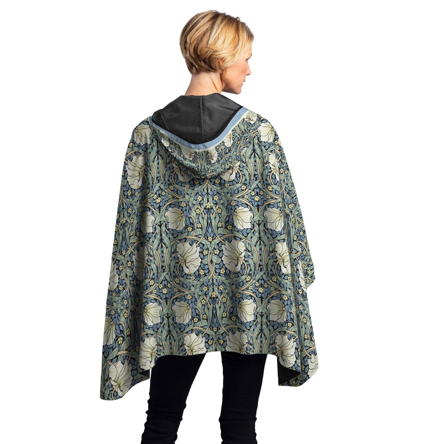 William Morris Pimpernel & Black Reversible Rain Cape Poncho – Hooded Womens Wrap