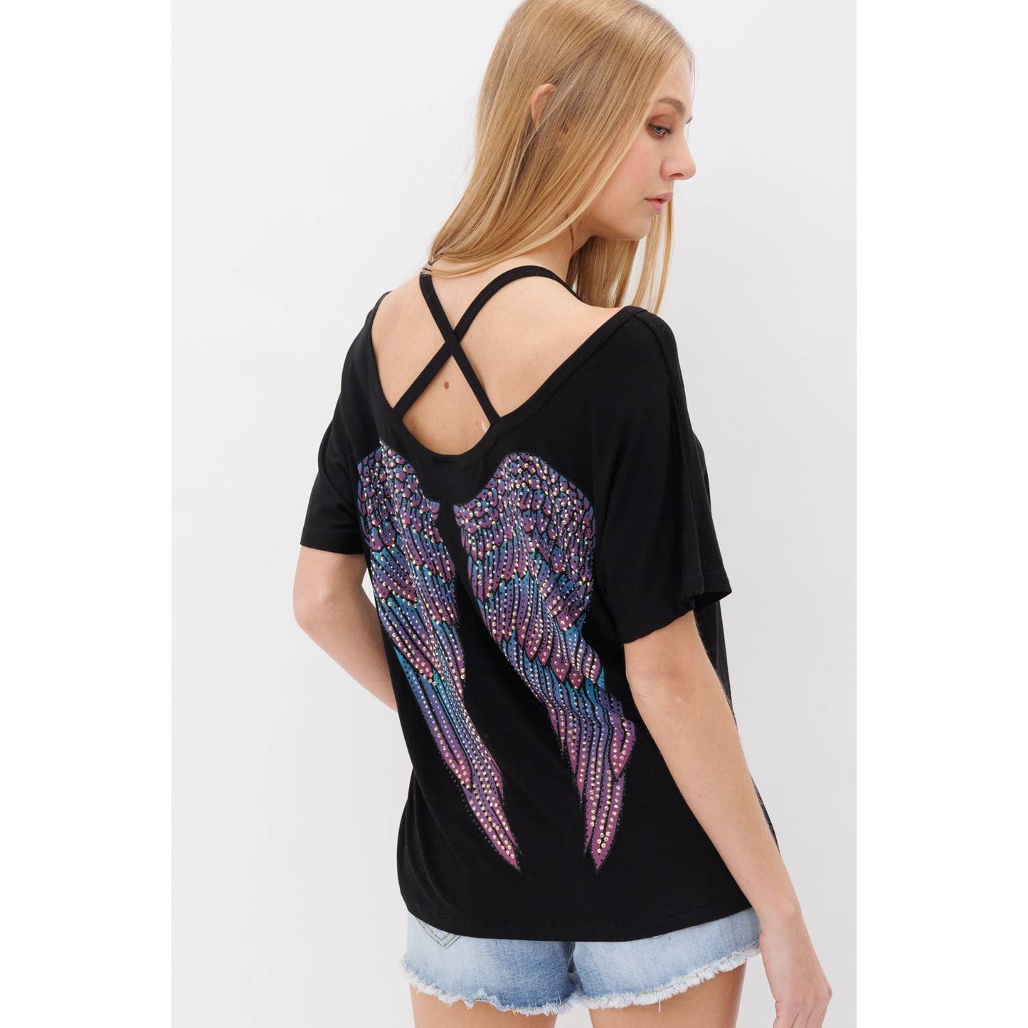 Criss Cross Short Sleeve Top w/ Wings