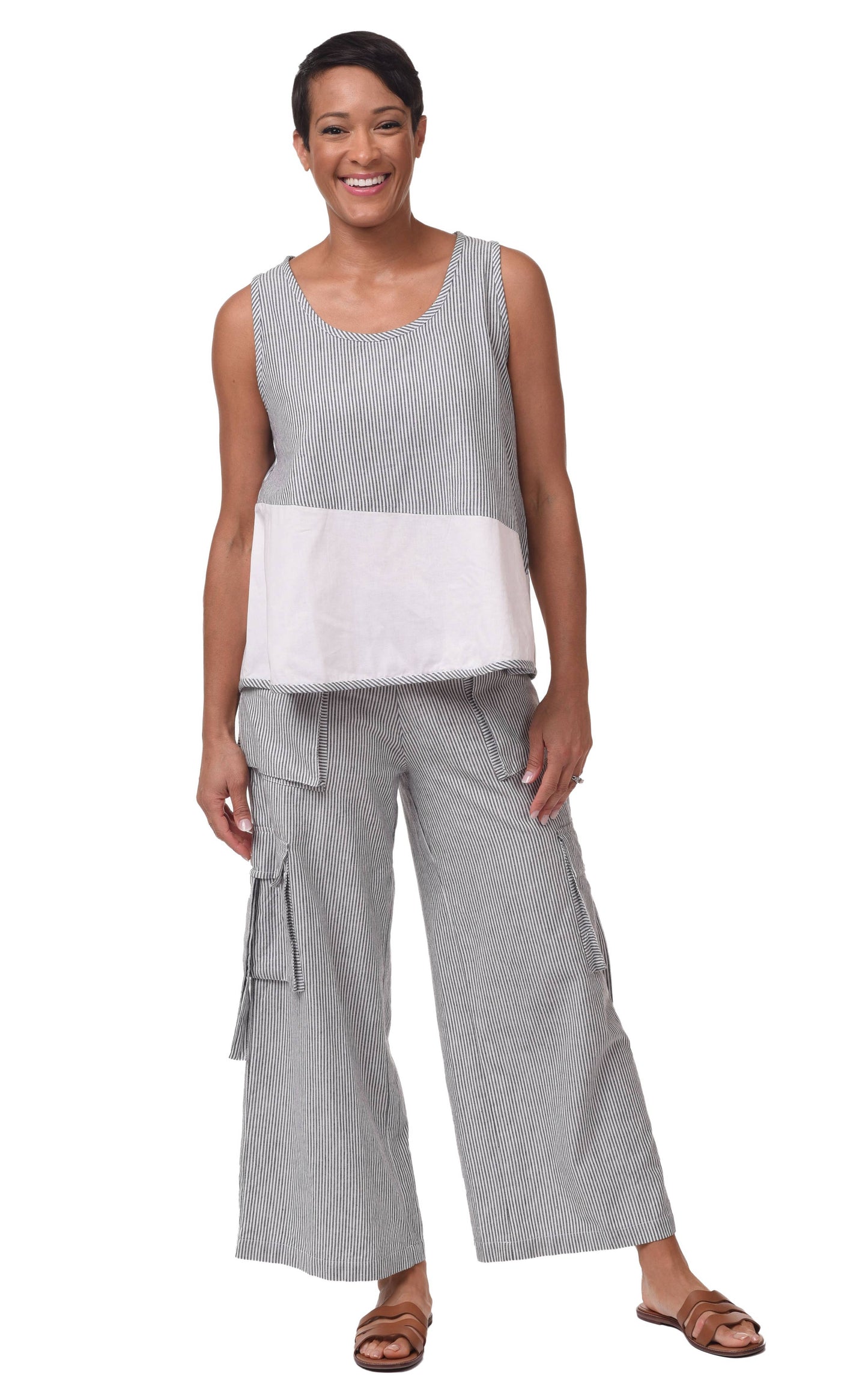 Calista Cargo Pant in Ticking Stripe