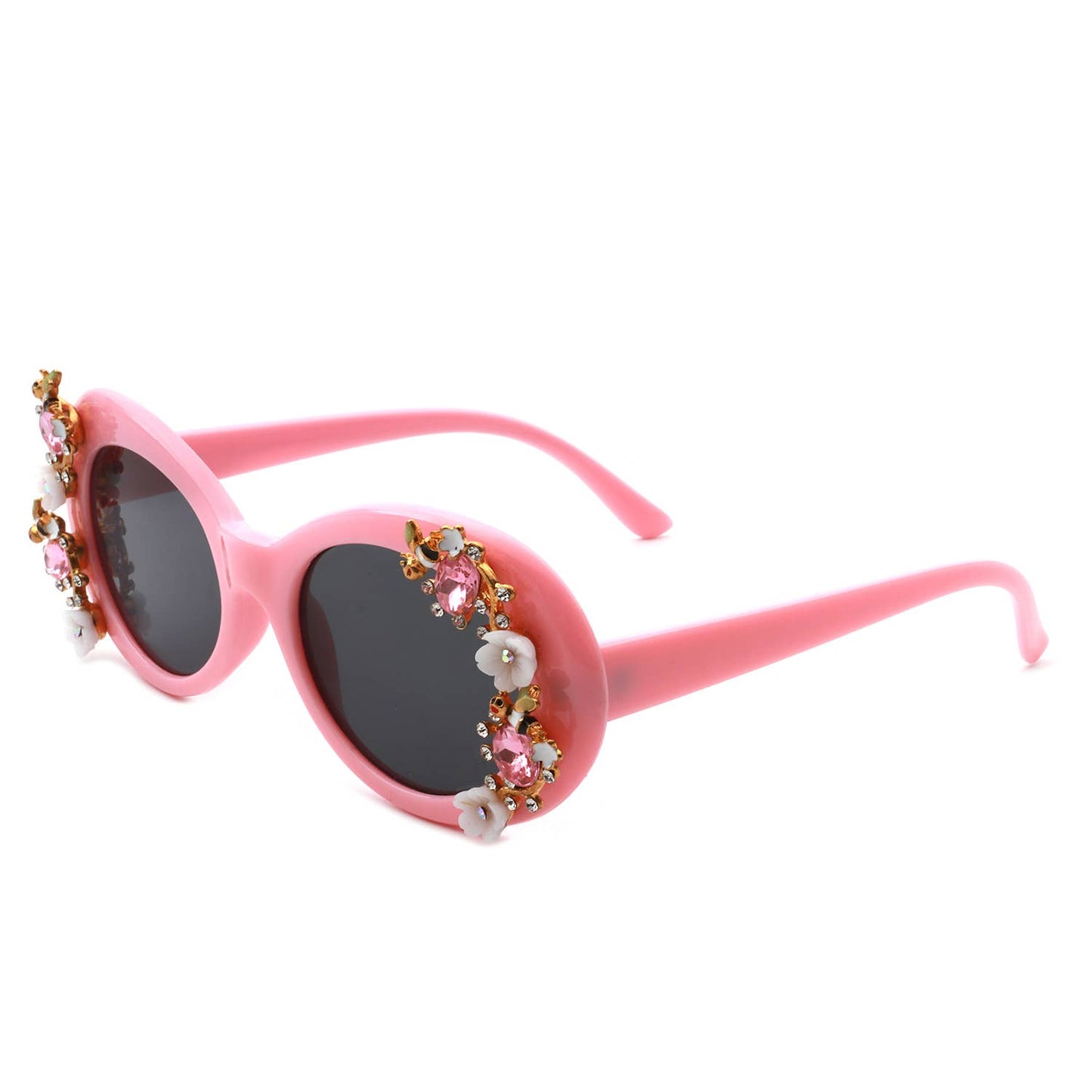 Women Oval Round Floral Design Fashion Sunglasses