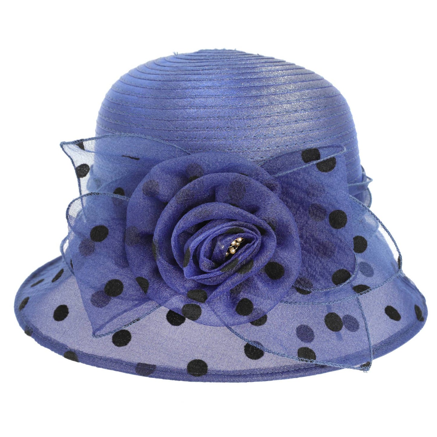 Floral Bow Polka Dotted Organza Cloche Hat