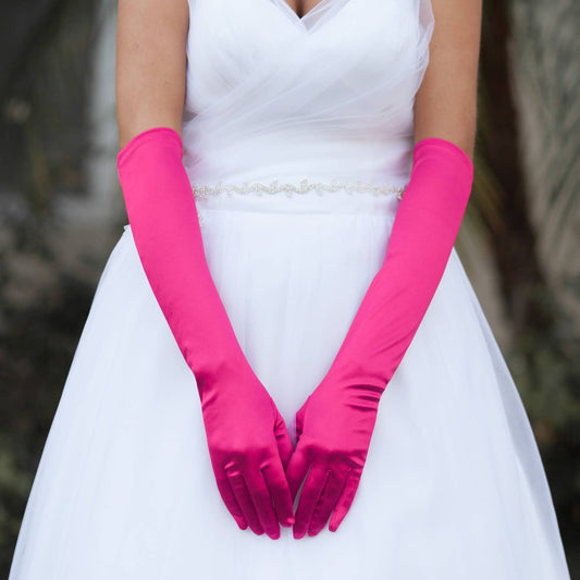 Fuchsia Women's Satin Elbow Gloves